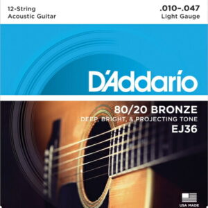 *【D'Addario(ダダリオ)】【12弦用】アコースティックギター弦　80/20ブロンズ Light　EJ36(EJ-36)