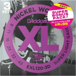 【数量限定】【メール便】D'Addario ダダリオ エレキギター弦 3セット入り スーパーボーナスパック ニッケル Super Light .009-.042 EXL120-3DBP