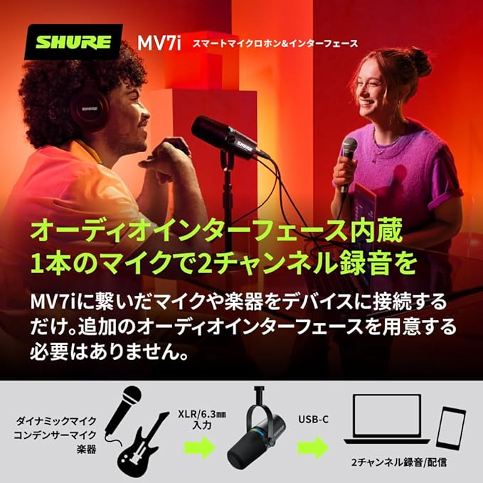 SHURE シュア MV7i ダイナミックマイクロホン & オーディオインターフェース ブラック MV7I-J - 画像 (3)
